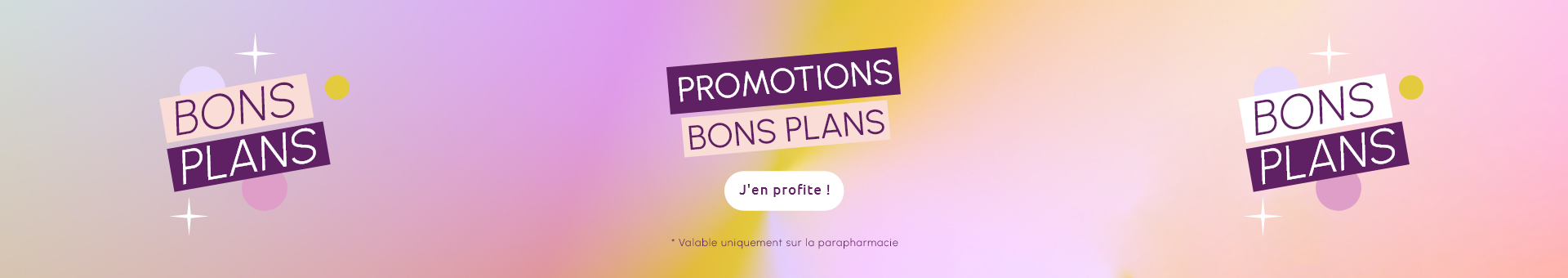 Bons plans de la pharmacie et parapharmacie avec de petites étoiles blanches